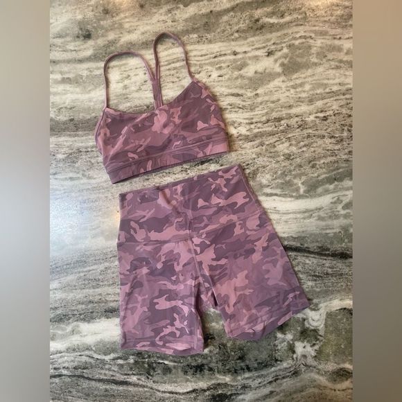 lululemon athletica Pants - Lululemon Pink Camo Set (Align Short/ Flow Y Bra)